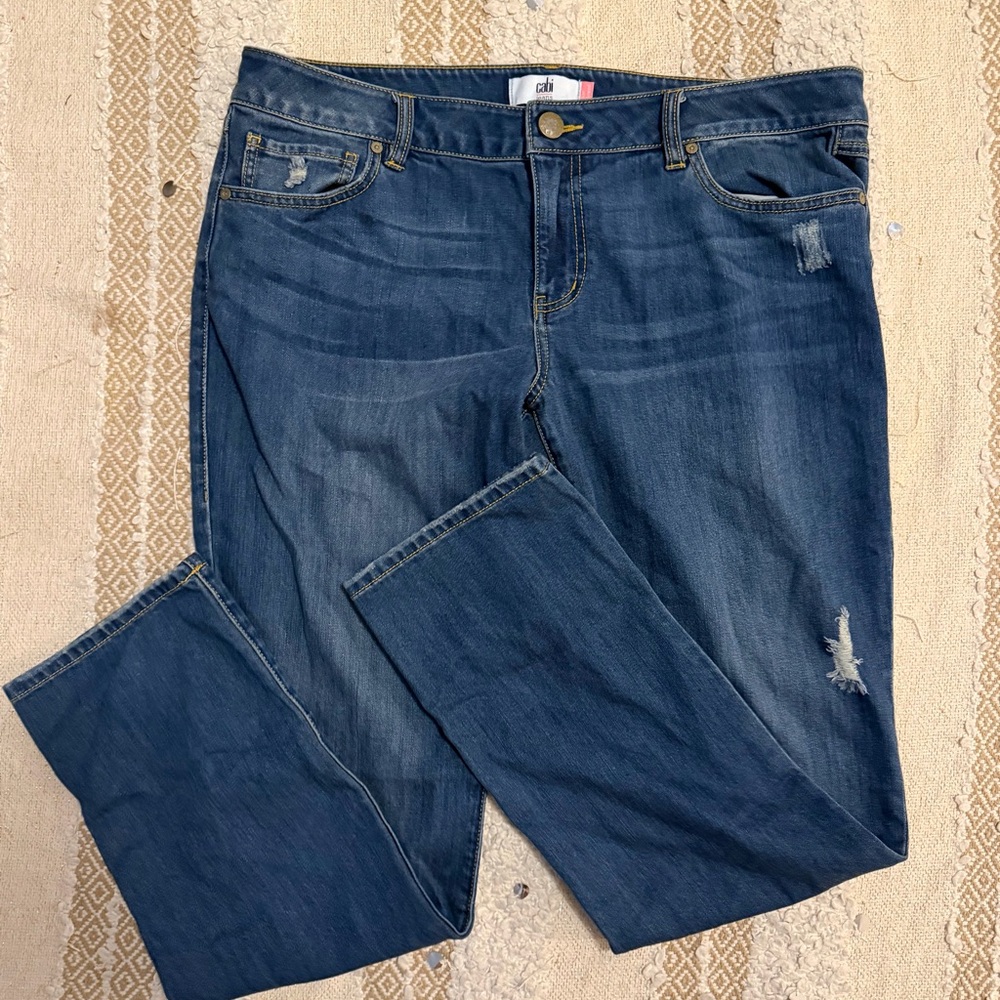 CAbi Women's Blue Distressed Straight-Leg Jeans boyfriend slim
